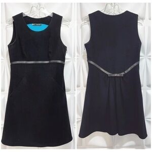 Dsquared2 44 US Sz 8 Black Wool Angora Leather Bow Felt Dress ITALY